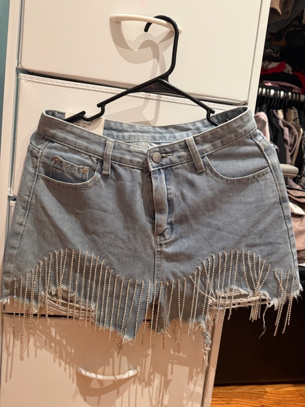 Rhinestone Fringe Light Wash Denim Shorts - Women's Jean Shorts